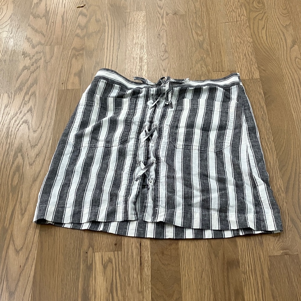 Madewell Women's White Gray Striped Linen Cotton Mini Skirt